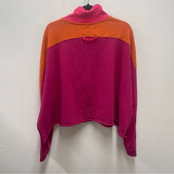 Natural Life Large Jess Colorblock Sweatshirt in Hot Pink Half-Zip Top - Picture 9 of 10